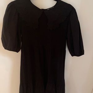 Zara, M, Black Cotton midi dress with pretty collar.